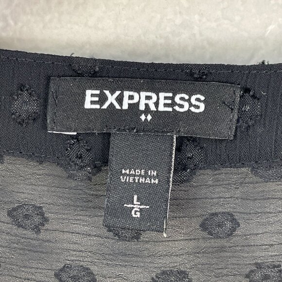 Express Womens Large Black Swiss Dot Sheer Blouse Long Sleeve Button Up Shirt - Picture 3 of 9